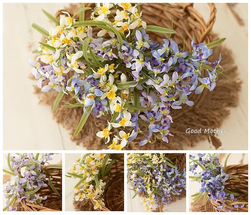 Simulation of dendrobium flower bouquet orchids small flowers newborn baby photo decoration photography props