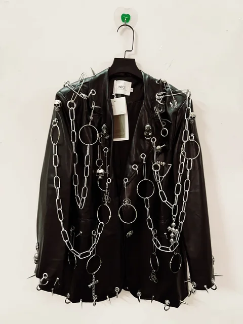 Faux Leather Metal Chain Jacket 2
