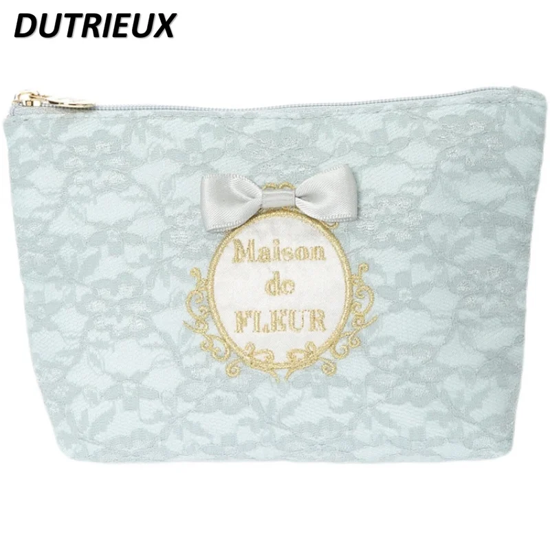 Japanese Style Lace-Controlled Floral Satin Storage Women's Cosmetic Bags Summer Autumn Sweet Cute Make Up Bag for Ladies