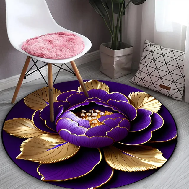 Purple Gold Peony Rug 2