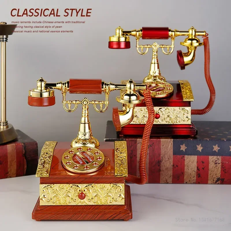 European vintage plastic dial telephone music box creative home living room bedroom study decor telephone sculpture decoration