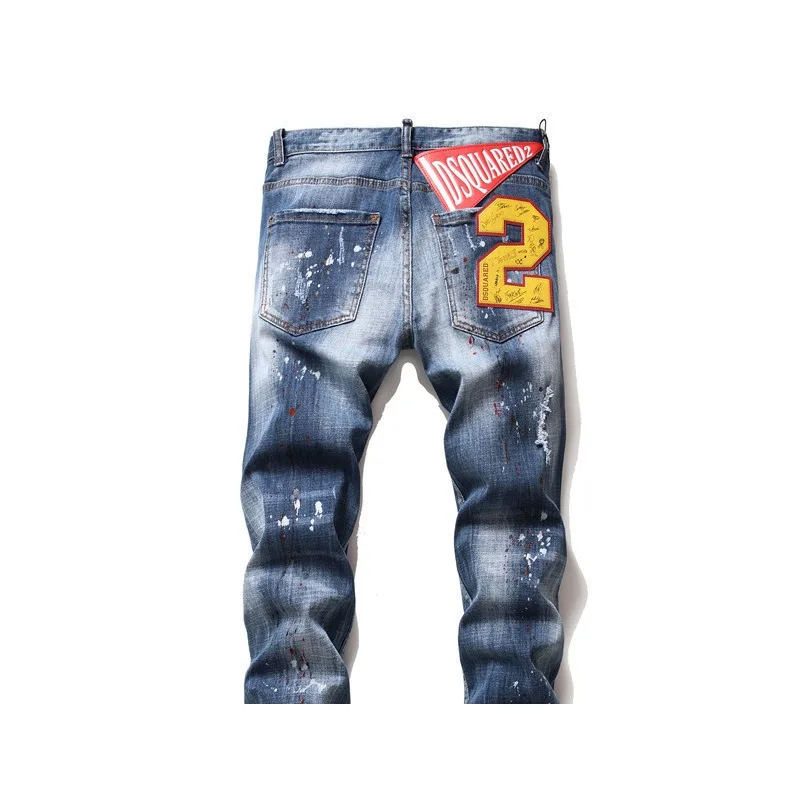 Men's Jeans Tattered Paint Men's Slim Hole Badge Stretch Jeans Retro Men's High Street Can Be Worn All Year Round 4