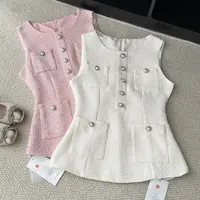 High Quality Female Tweed Sleeveless Vest Top High Waist Shorts Set Women French Slim Summer Sweet Girl Lady Two Piece Outfits - Image 6