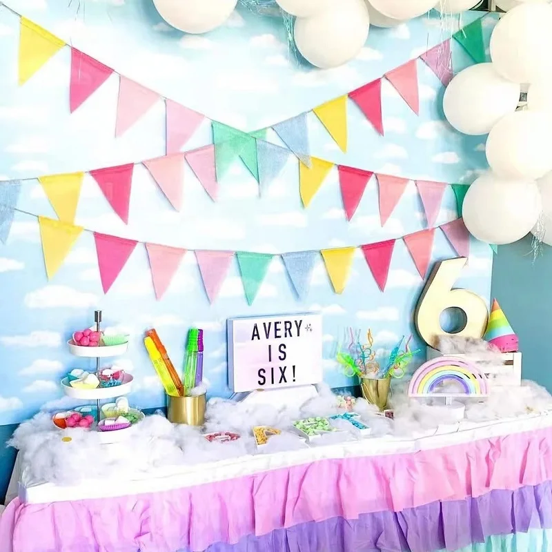 Birthday Banner Christmas Decorations Party Decorations 4m Colorful Jute Linen Pennant Flags Banner Birthday Wedding Christmas Party Decorations Bunting Banners Hanging Home Decor