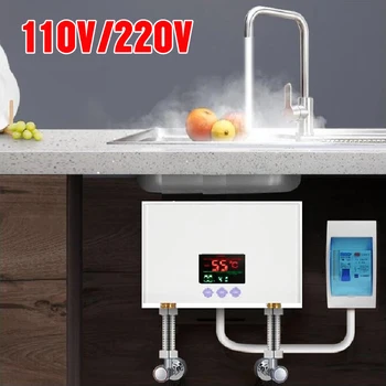 110V 220V Instant Water Heater Kitchen Bathroom Wall Mounted Electric Water Heater LCD Temperature Display with Remote Control 1