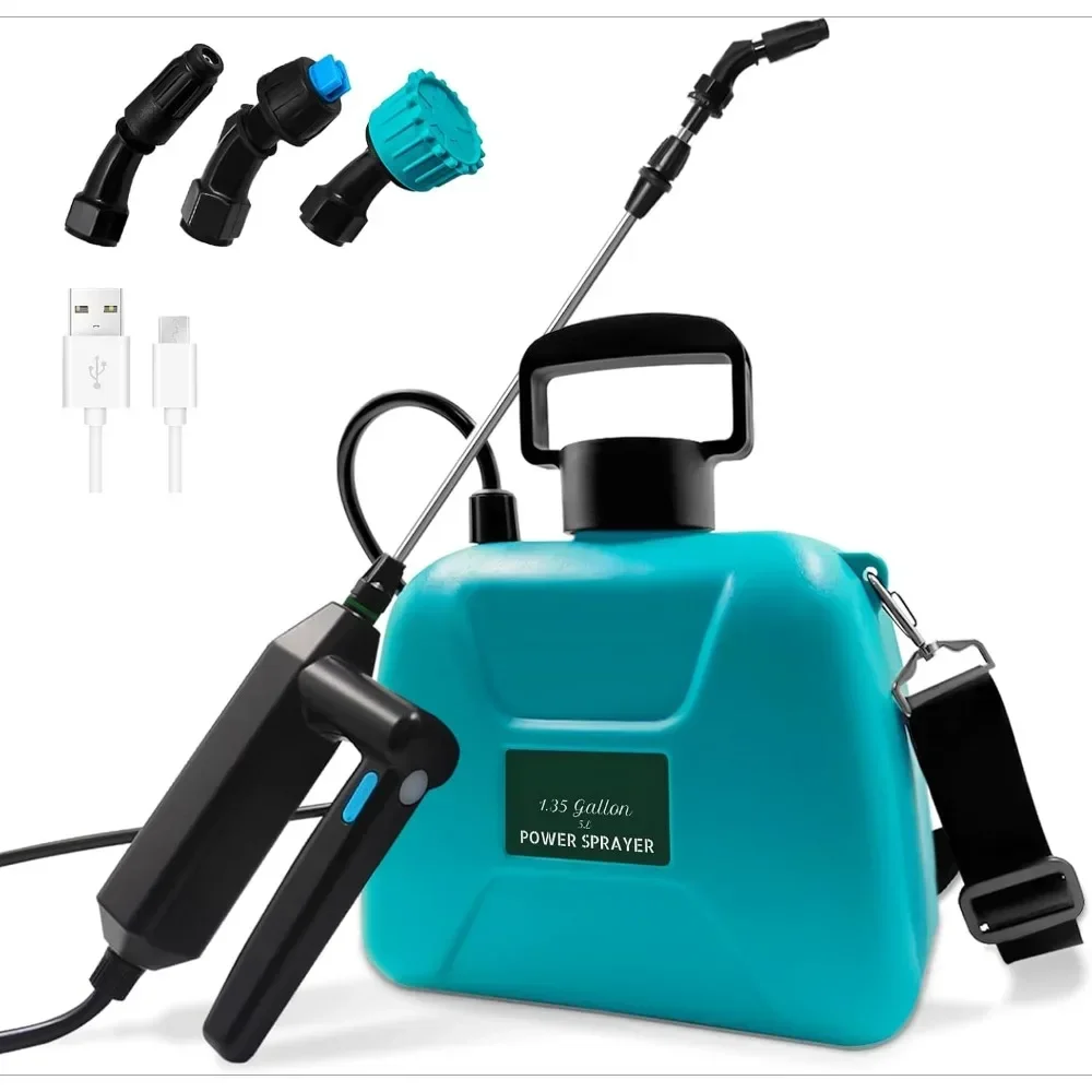 Portable Battery-Powered Garden Sprayer with 3 Nozzles, 1.35 Gallon Capacity 1