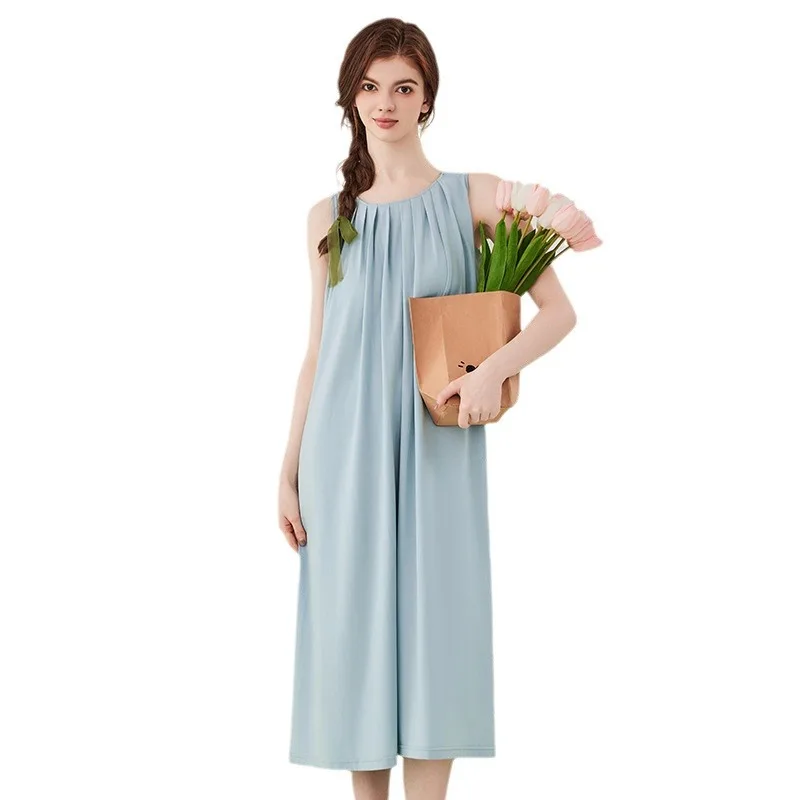 Sleeveless Night Dress Women Modal Cotton Nightgown with Chestpads Summer Cute Sleepwear Ladies Thin Section Femme Nighty Wear