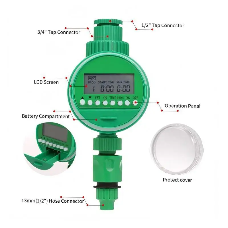 Automatic Garden Irrigation Timer LCD Display Waterproof Programmable Watering C