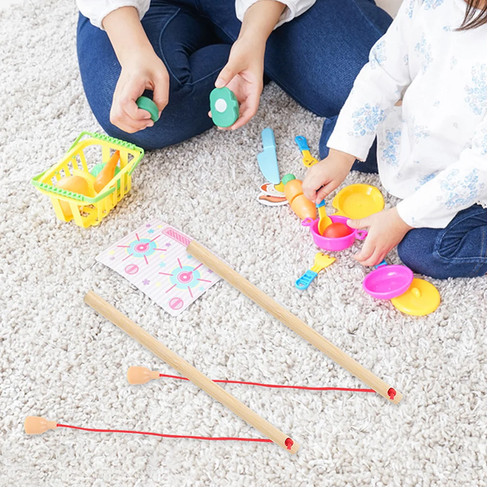 Wooden Magnetic Fishing Rod Toys Catching Game Magnet Fishing Poles Game Toys Children Early Educational 5pcs
