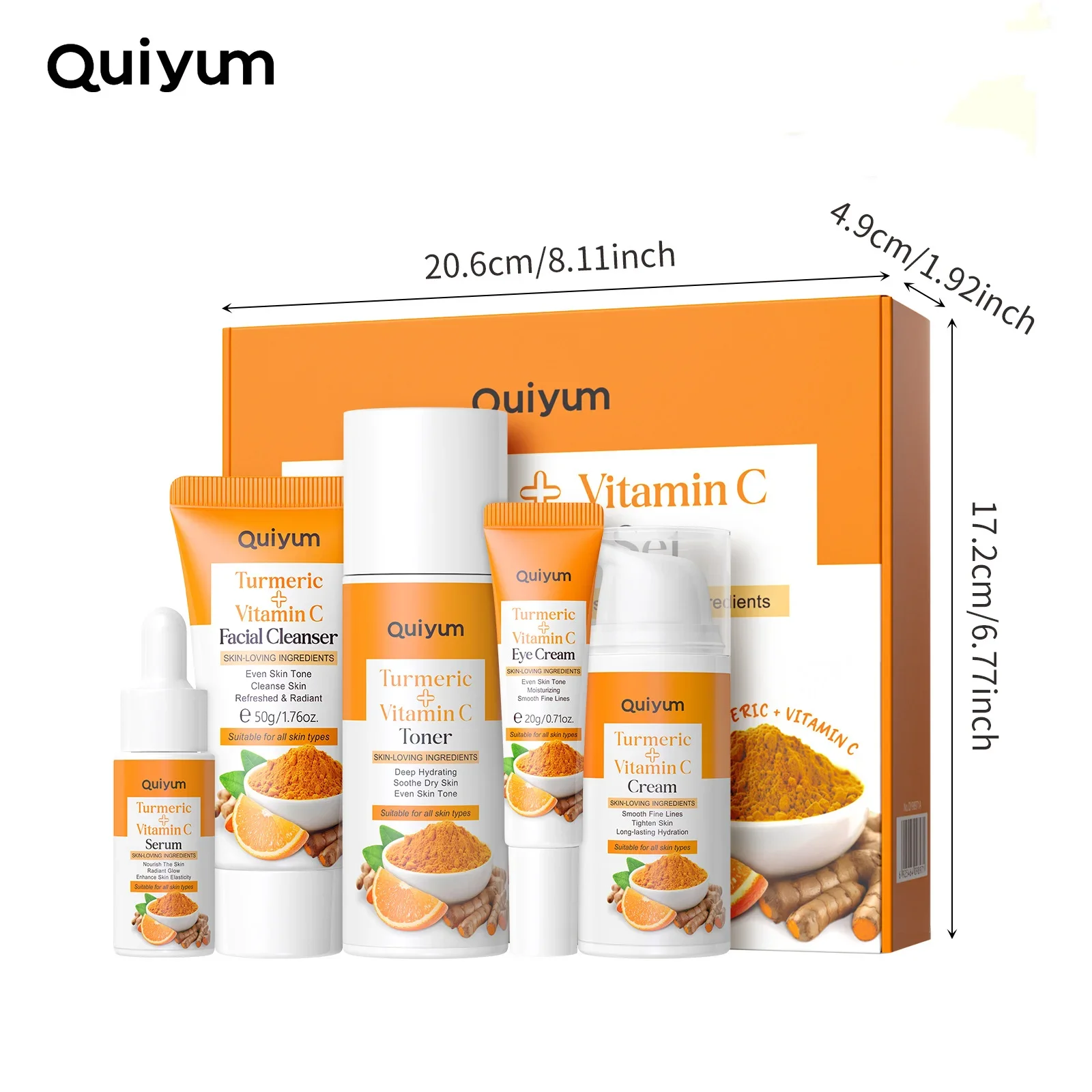 Quiyum 5PCS Set Facial Moisturizer-Turmeric & Vitamin C Skin Care for Brightening Hydrating-Anti-Aging Beauty Essentials