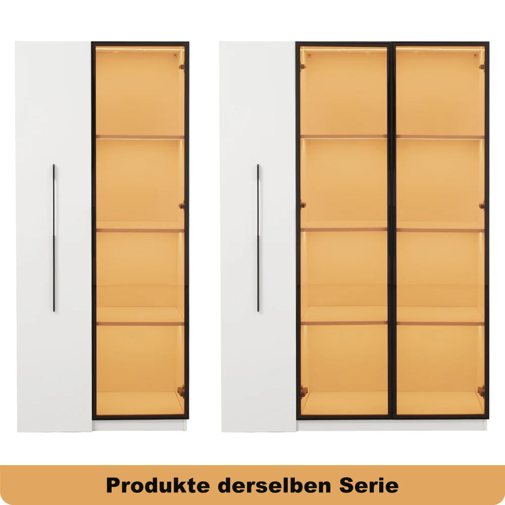 110,5×35×160 cm große Multifunktionsvitrine mit Glastür und LED, Seitenschublade, Bücherregal, Badezimmerschrank, Wohnzimmerschrank – Detail 29