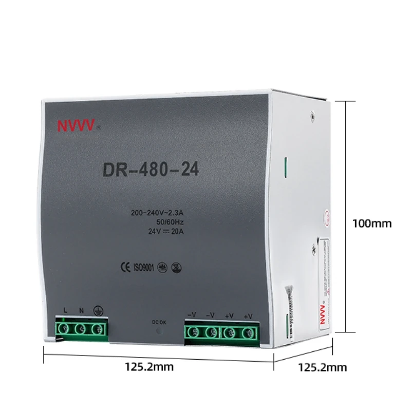 NVVV Single Output 480W Din Rail Switching Type Industrial Power Supply DC 24V 20A 48V 10A DR-480-48 DR-480-24 images - 6
