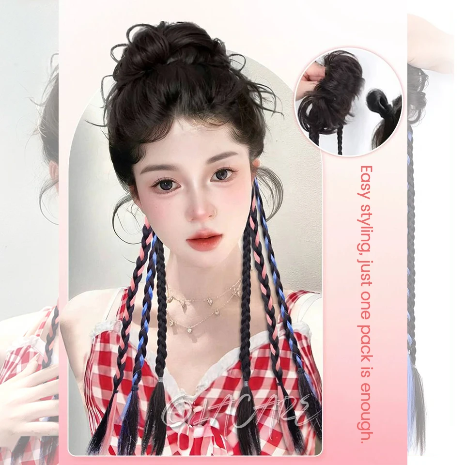 OLACARE 합성 천연 트위스트 브레이드 헤어 익스텐션 여성용 클립인 더블 브레이드 포니테일 새로운 중국 스타일 합성 헤어