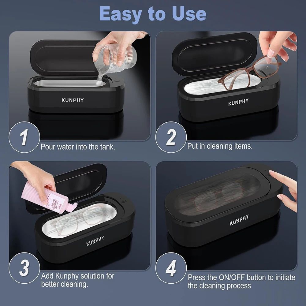 KUNPHY Ultrasonic Jewelry Cleaner 12oz 46KHz Professional Sonic Cleaner with One-Touch Operation Sonic Cleaner for Rings Glasses image 5