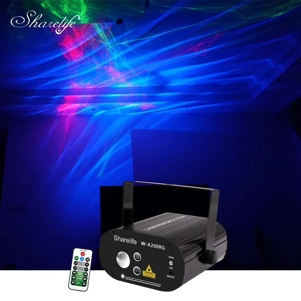 

Sharelife Mini Red Green Hypnotic Aurora DJ Laser Light Mixed RGB LED Remote Control Home Gig Party Show Stage Lighting W-200RG