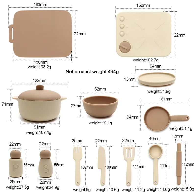 Food Grade Silicone Kitchen Toys Set for Babies Kitchen Accessories Pretend Play Cooking Toy BPA Free Children Educational Toys