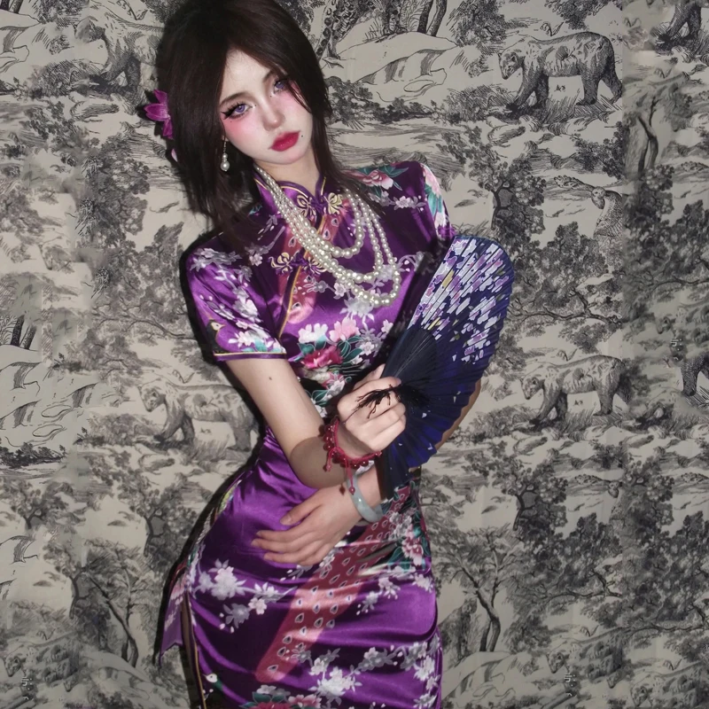 Robe/Cardigan Qipao Gothique Punk - Noir Dégradé Encre Peinture - Taille Regular - Polyester - Neuf Avec étiquettes