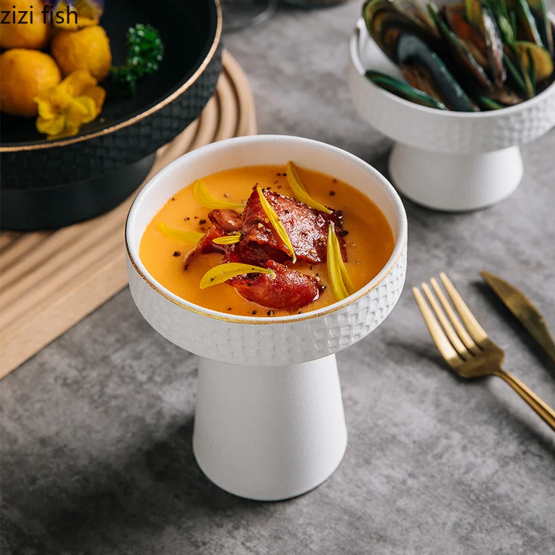 طبق عشاء سيراميك فاخر عالي القدم | مقاوم للميكرووي...