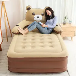 Colchón inflable de dibujos animados, cama doble de oso marrón para exteriores, cojín de aire, sábana plegable portátil para personas