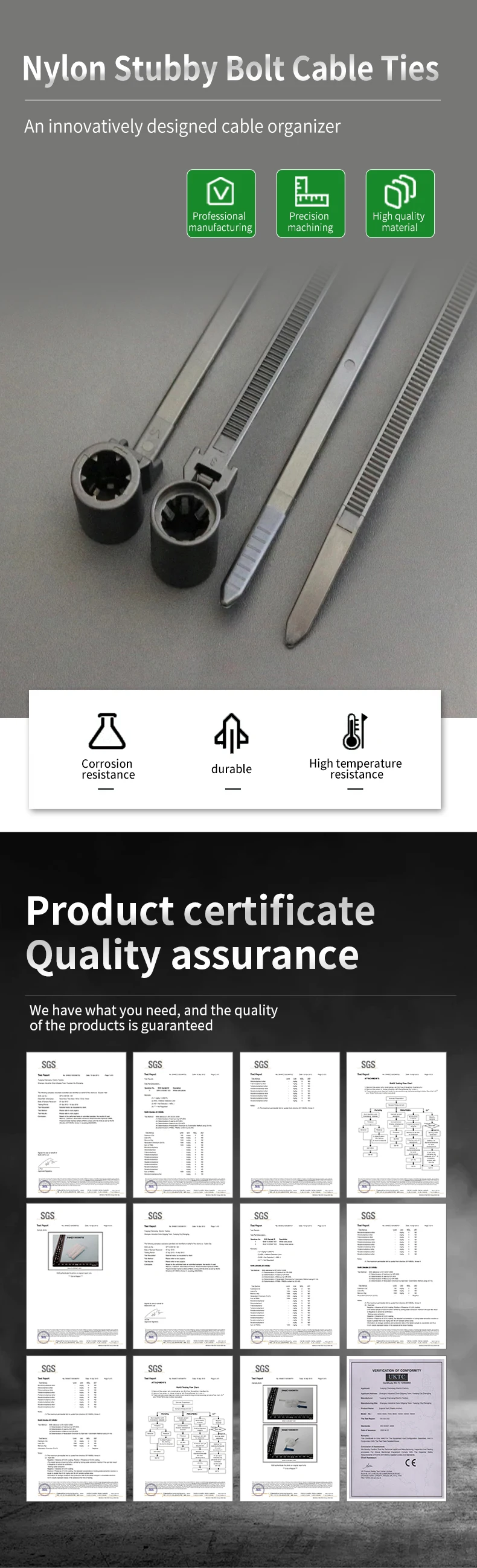 Description Picture 2 of item5*150 Width 4.6 Car Motocycle Engine Nylon66 Stub Blot Cable M5 M6 Ties Strap Push Mount Wire Retainer Clip Clamp Organizer