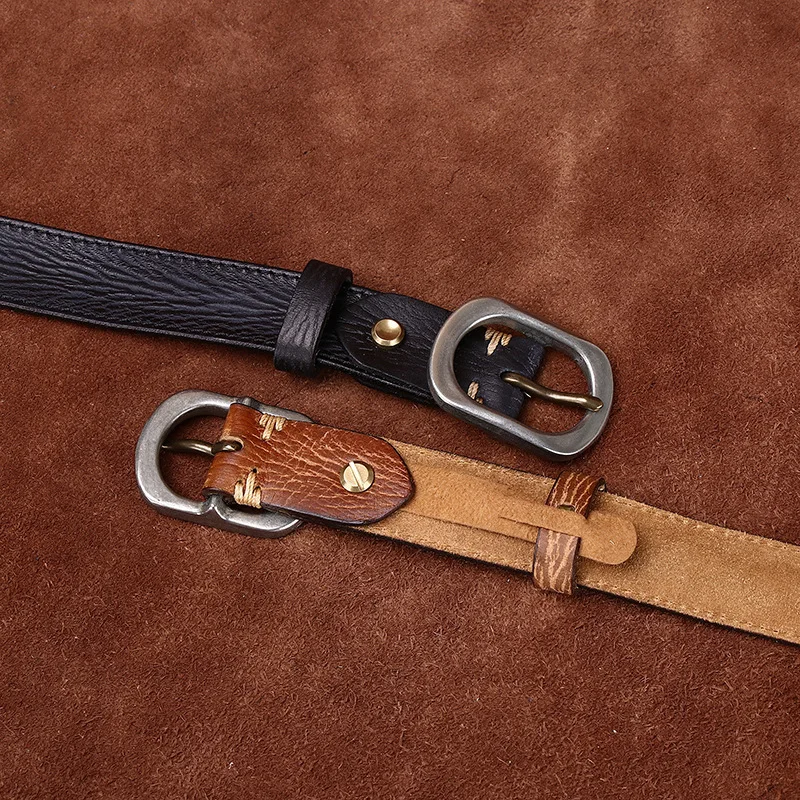 3.0CM Ladies Pure Cowhide High Quality Genuine Leather Belts for Women Needle Buckle Jeans Cowboy Waist Belt Luxury Designer
