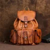 Natural Leather Men Backpack Handmade Genuine Leather Laptop Backpack Vintage Travel Bags Large Capacity Boys Shoolbags 1