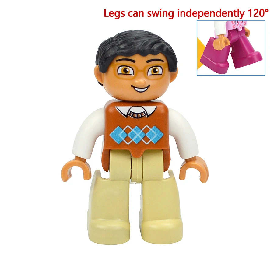 Jumbo Building Block Character Set - Farmer, Pirate, Worker, Doctor & Policeman Figures