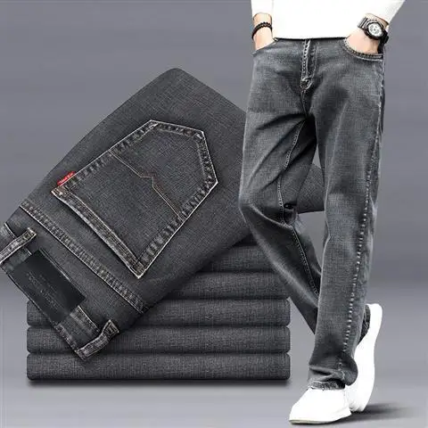 Pantalones vaqueros retro de color azul claro para hombre, pantalones holgados y elegantes de verano, pantalones vaqueros clásicos sueltos, rectos y lavados al por mayor para hombre