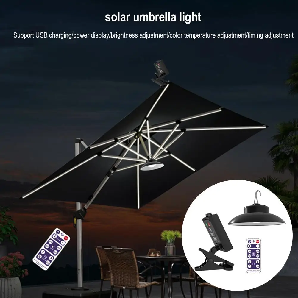 Solar Umbrella Lamp Powerful Light USB Charging Brightness Adjustment Waterproof Tools Patio Garden Camping Party P5X1