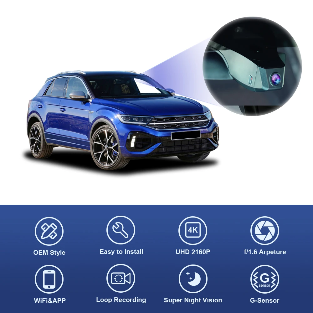 폭스바겐 폭스바겐 T-Roc T-Roc Troc 2017-2024, Fitcamx 4K 대시 캠, 와이파이 대시 카메라, 자동차 비디오 녹음기