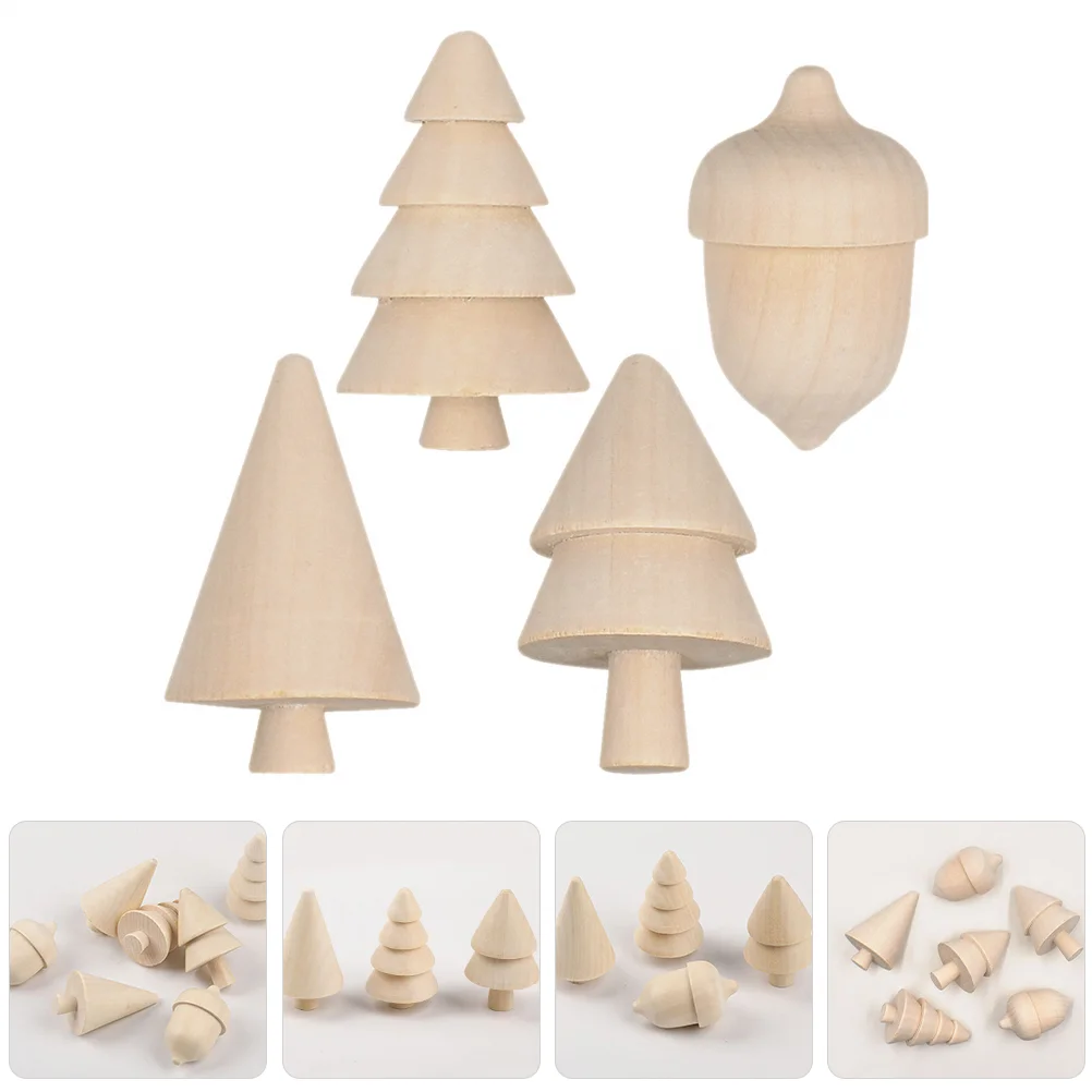 

Unfinished Wooden Christmas Tree Acorns Model Painted Crafts Peg Doll DIY Craft Blank Painting Tree Xmas Decoration