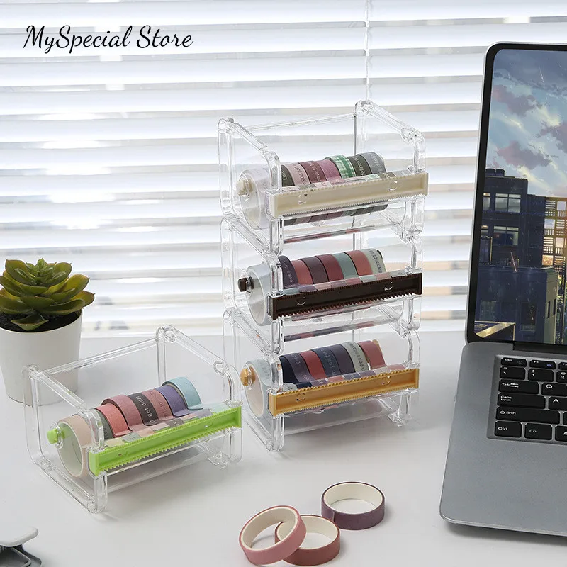 1pc Transparent Masking Tape Cutter for Scrapbook Journal Diary Masking Tape Storage Box Student Office Desk Organizers Supply