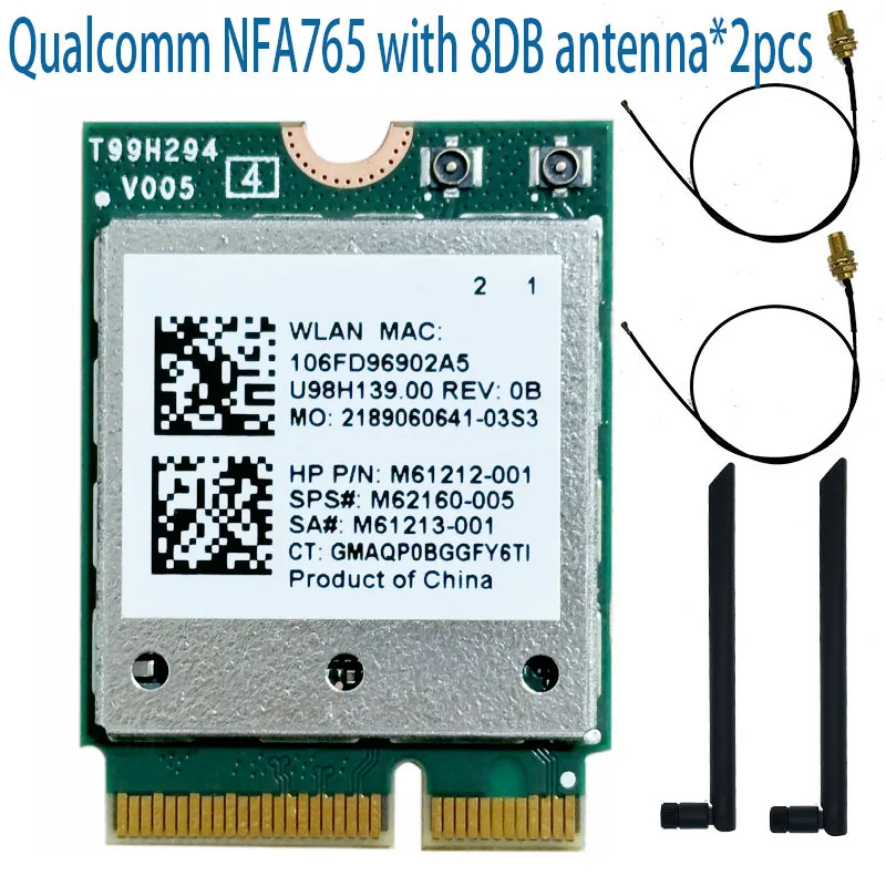 Placa de Rede Qualcomm-wifi Qcnfa765 m2 Key e bt 5.3 M.2 Módulo Ngff Placa de Rede Wi-fi Nfa765a 802.11ac Machado 2.4g 5g 6g 2400mbps - Imagem 2