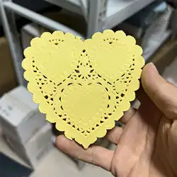 50pcs Heart - Shaped White Gold Lace Paper Doilies for Crafting and Wedding Decor (50pcs yellow)