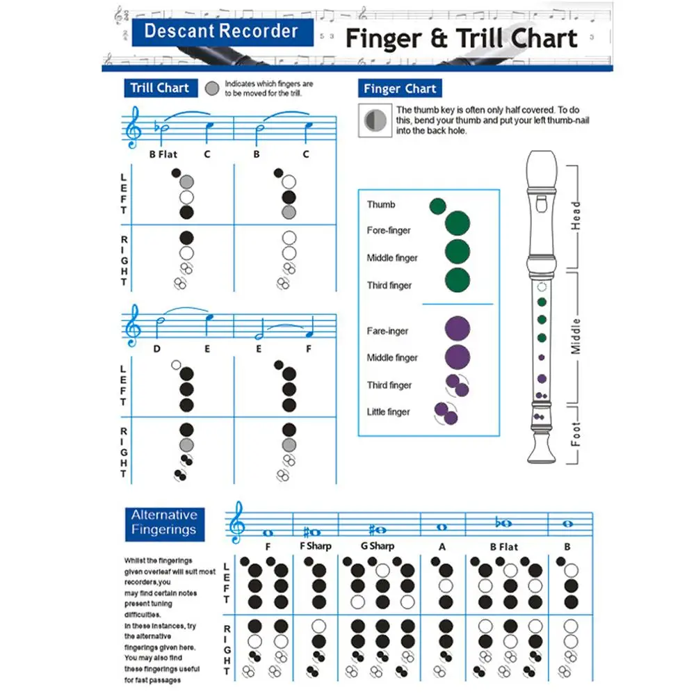 Recorder Chords Scales Chart Master Recorder Chord Progressions Reference Poster Recorder Chords