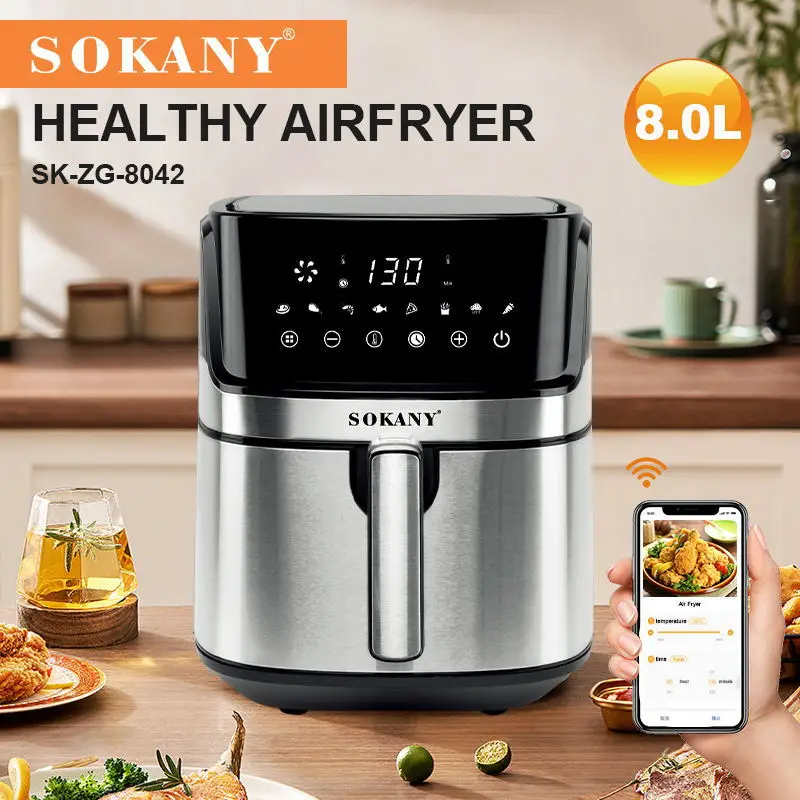8L Electric Air Fryers Oil-Free Wifi Connection Automatic Household Kitchen 360°baking Convection Oven Deep Fryer for Easy Meals 3