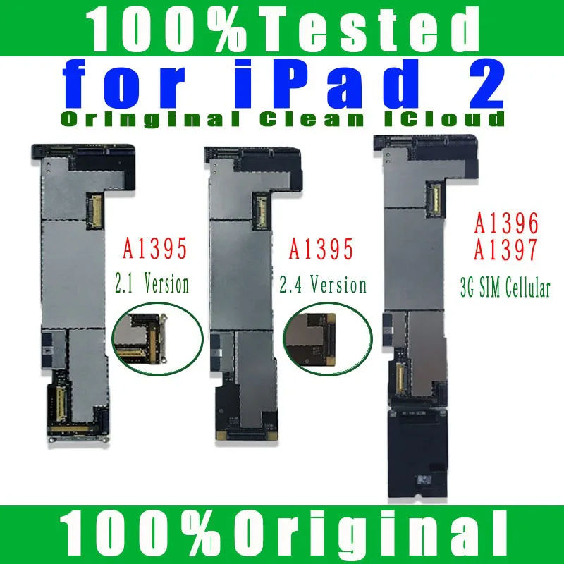 100% Original A1395 WIFI Version A1396 or A1397 3G Cellular Clean iCloud Mainboard Free iCloud For IPad 2 Logic Board Replace