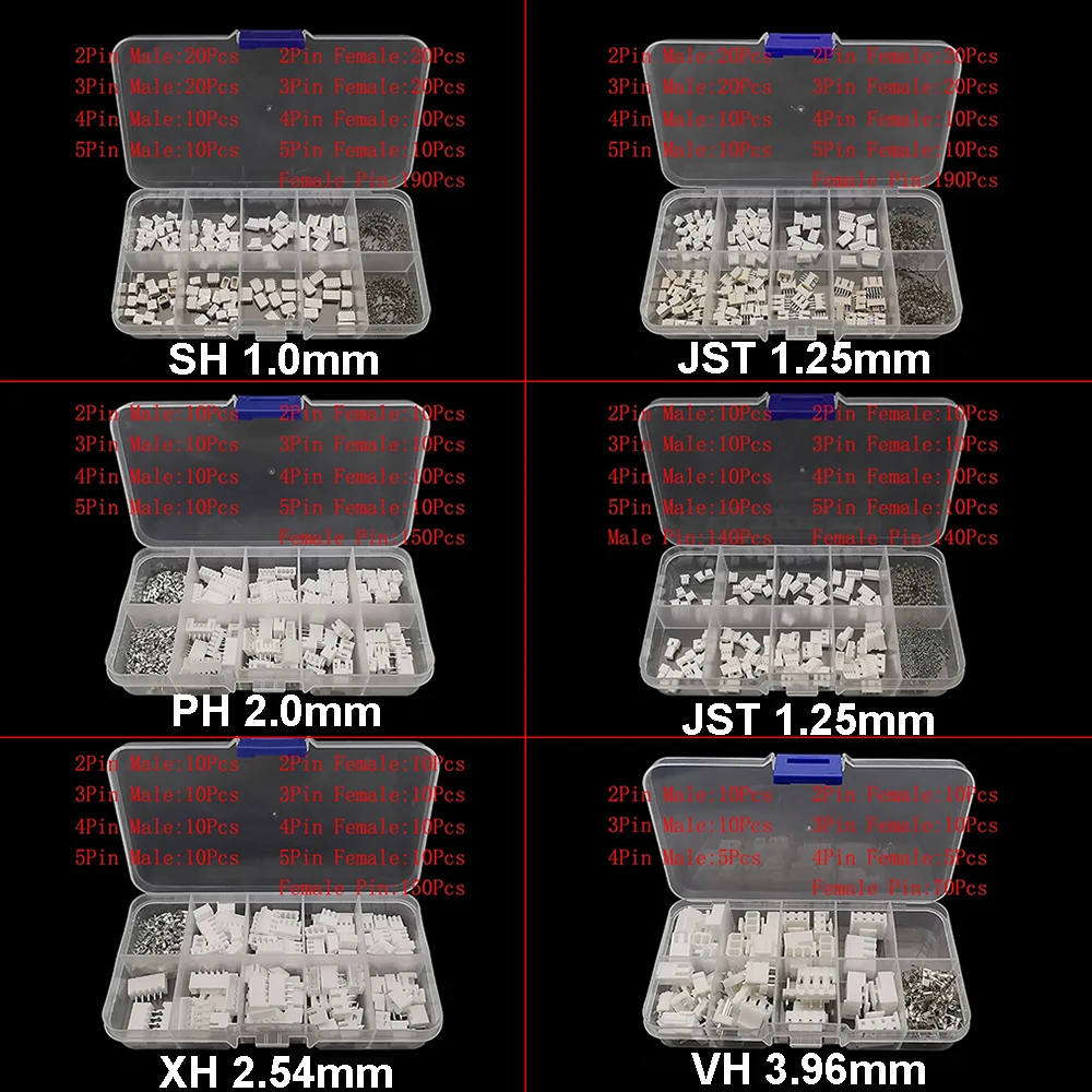 1 Box SH 1,0 MM/JST 1,25 mm/ZH 1,5 mm/PH 2,0 mm/XH2,54 mm/VH 3,96 mm Stecker Buchse Gehäuse Crimp Terminal Connector Kit