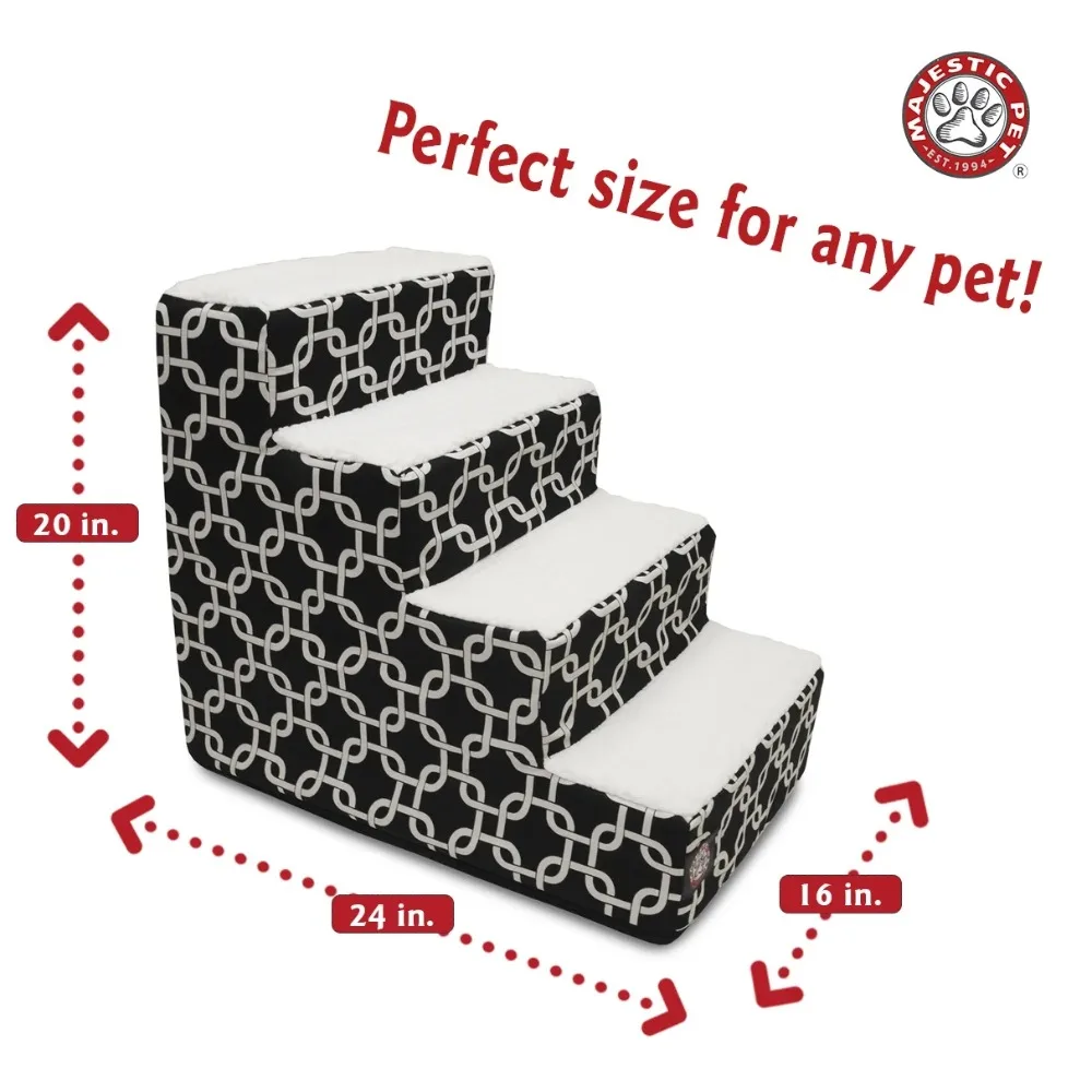 Links Pet Stairs 4 Steps Black Machine Washable Removable Cover 24" x 16" x 20"