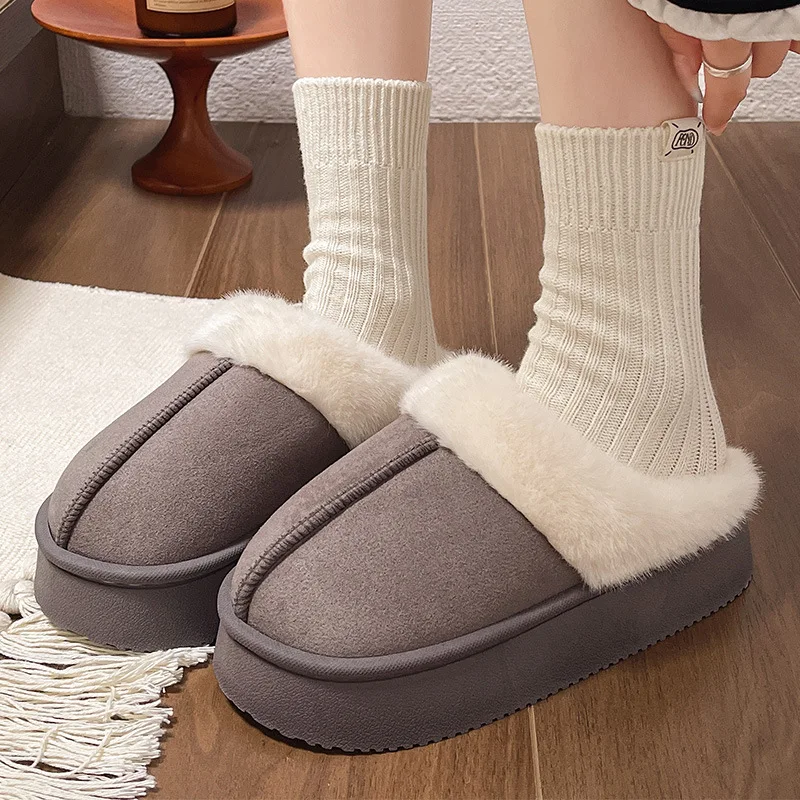 Women's Ankle Snow Boots Winter Fashion Home Platform Low Top Slippers Living Room Rug Shoes Outdoor Warm Non Slip Boots