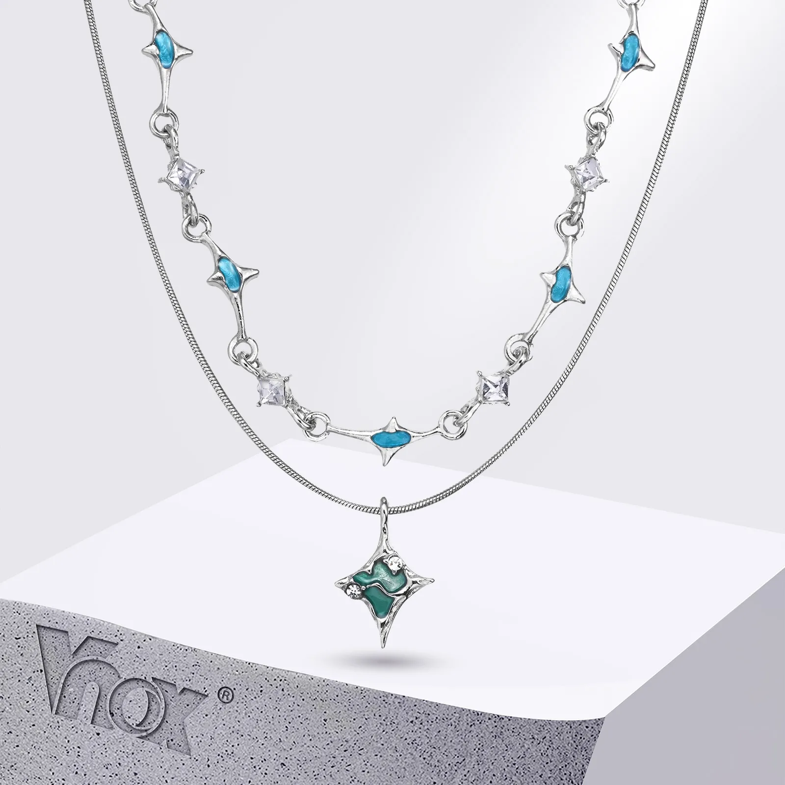 Vnox y2k unregelmäßige Sternenlicht Halskette für Männer Frauen Schlange Knochen kette Anhänger zweiteilig Schmuck Set Kragen Kette Geschenk