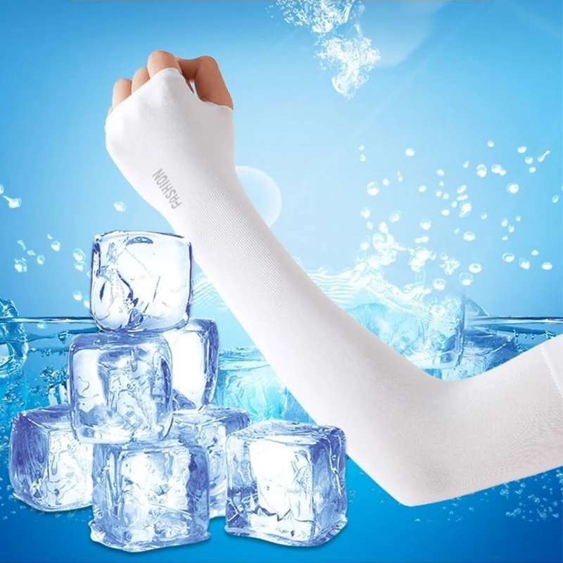 

1 Pair Elasticity Ice Silk Arm Sleeves Cover Nylon Anti-UV Unisex Elbow Cover Outdoor Cycling Running Fishing Driving Football