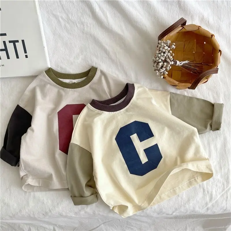 

2022 Spring Fall Baby Boy Clothes Toddler Kids Casual Letter Sweatshirt Cute Girls Cotton Pullover Tops Children Fashion Outwear