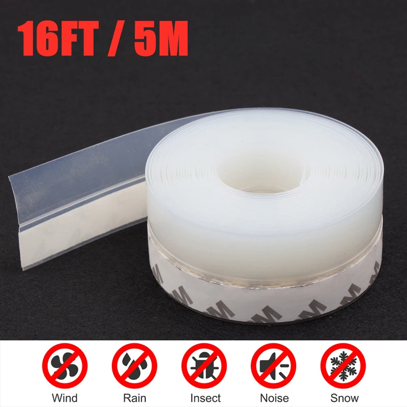 16FT 5M Door Bottom Seal Strip Weather Window Rubber Seal Weatherstrip Windproof Dust Self Adhesive Door Windshield Sealing Tape