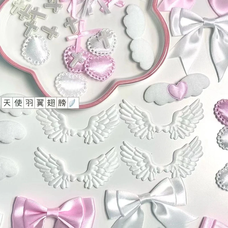 Pink Lace Plush DIY Accessory Set with Wings, Bows, and Hearts