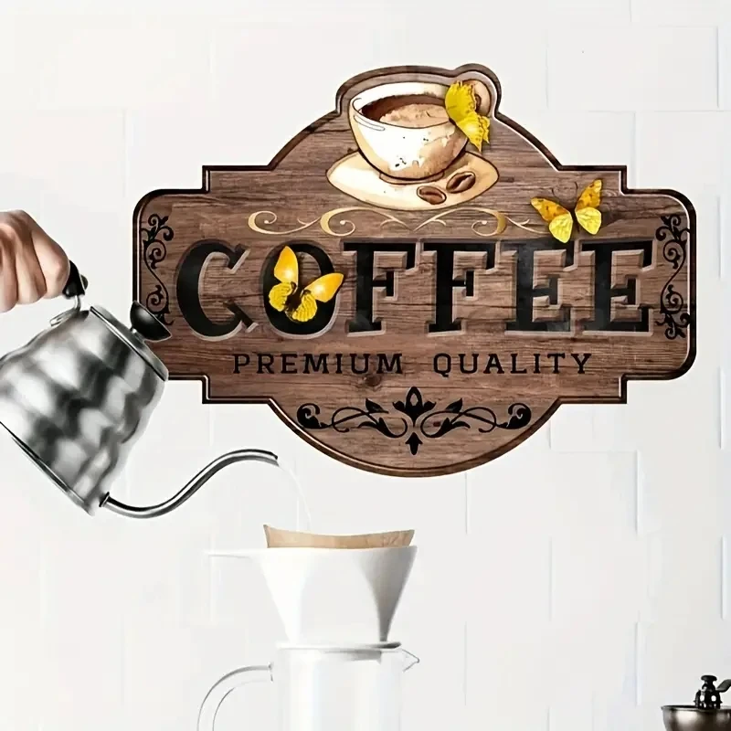 Wall Stickers 1pc Cartoon Wall Sticker Coffee Removable Waterproof Vinyl Waterproof Sticker Suitable For Kitchen Restaurant Cafe Decoration