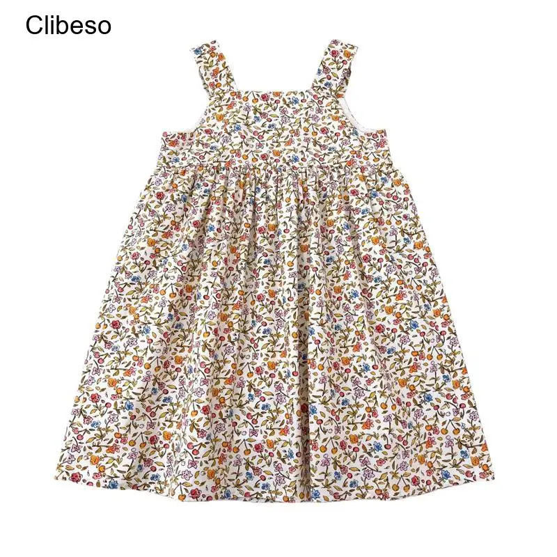 

2024 Clibeso Toddler Baby Girl Summer Dress Floral Print Princess Suspender Dresses Birthday Party Village Style Children Clothe