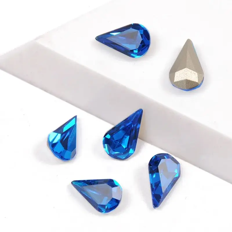

SW 243 Blue Tear drop Sew On Стразы модные Loose Стразы стеклянные хрустальные камни для поделок, одежды, сандалий, украшения