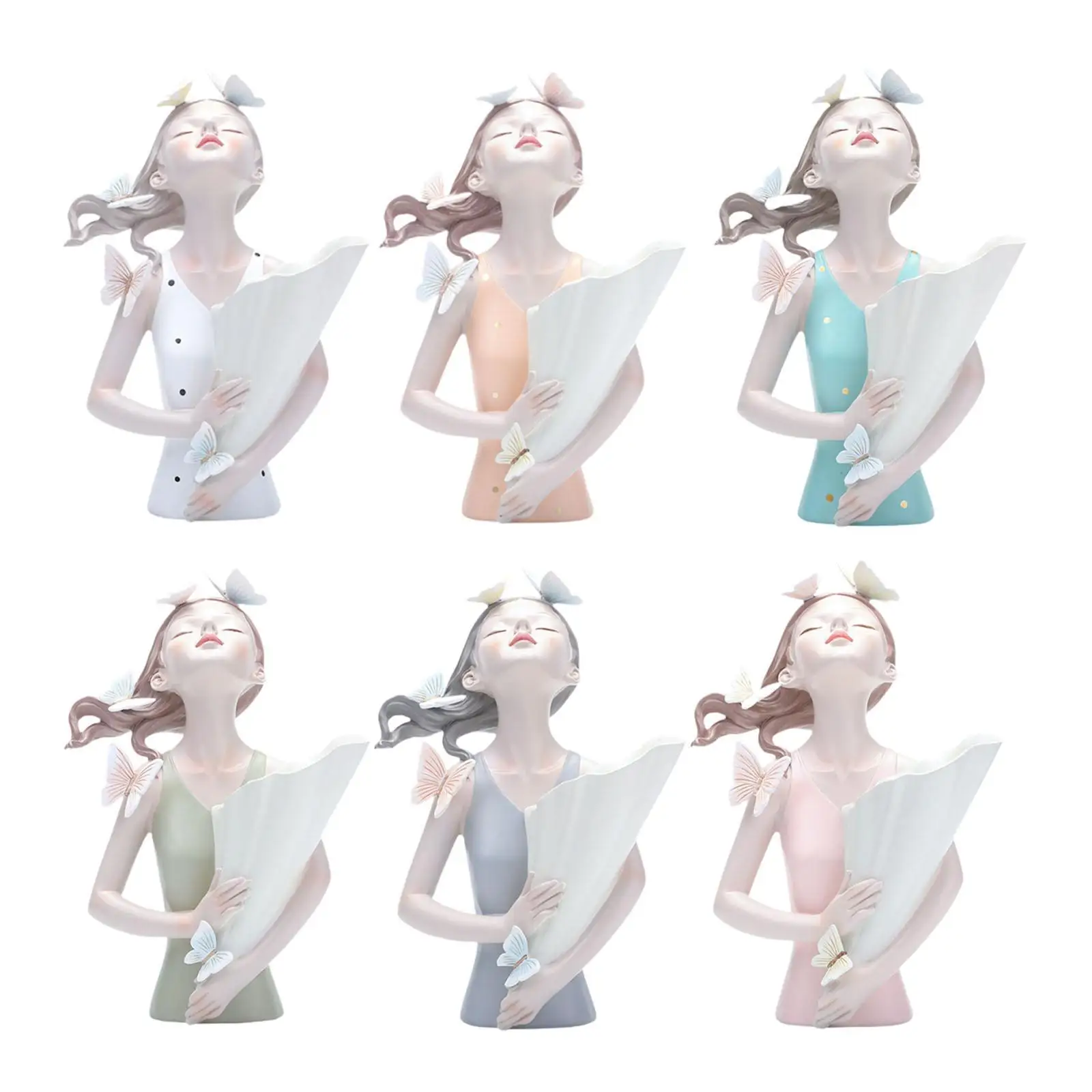 Table Ornament Butterfly Decor Girl Statue Flower Vase 8.4x12inch Handicraft for Household Kitchen Dining Multifunctional
