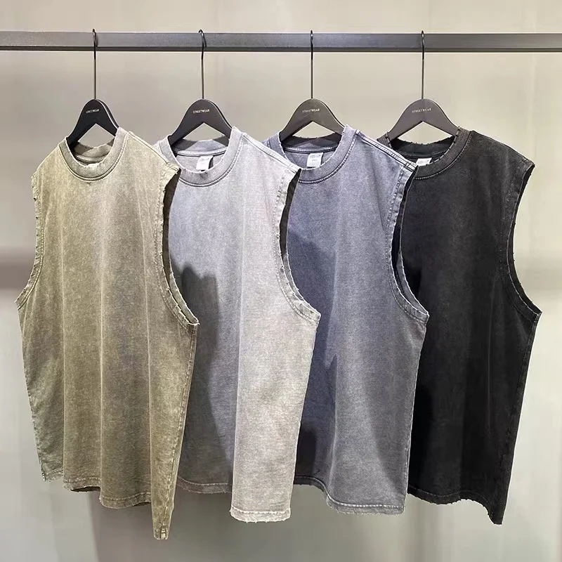 

Винтажный жилет с каймой батик, свободный низ, европейский и американский тренд, мужская майка